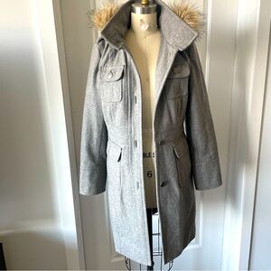 Esprit Gray Coat with Fur Lined Removable Hood